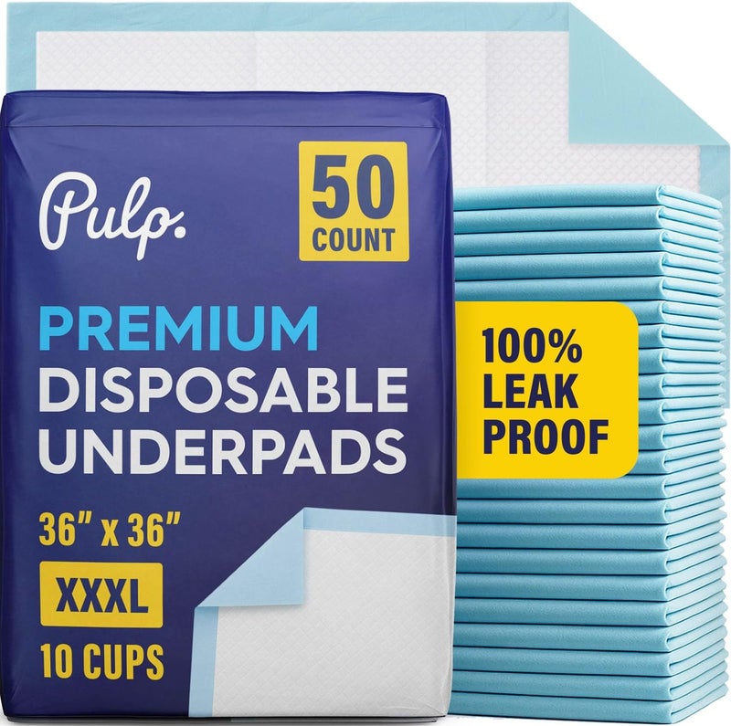 Pulp 50 x Incontinence Underpads 36" x 36" | XXXL Bed Pads Disposable Adult | Super Absorbency Chux Pads for Adults, Children & Babies | Incontinence Bed Pads & Pee Pads | FSA & HSA Eligible - Image 1